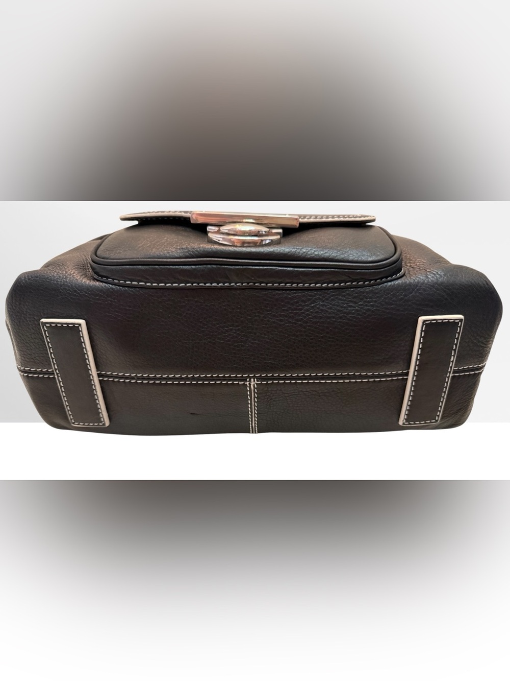 NWT Black and White Stitched Contrast Leather Handbag with Silver Hardware - Picture 3 of 5